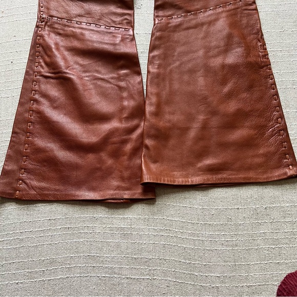 Vintage 1970s Whipstitched Buckskin Leather Flare Pants - Picture 7 of 16
